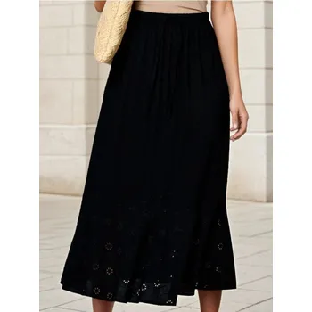 Oblečení a móda Sinsay - Viskózová midi sukně s ažurovými detaily - černá - 159FJ-99X - 159FJ-99X-XXL