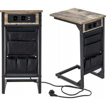 Konferenční stolek ODKLÁDACÍ STOLEK VE TVARU C S NABÍJECÍ STANICÍ, MOBILNÍ, ELEGANTNÍ SADA 2 KS