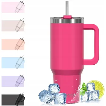 Termohrnek TERMOHRNEK 1182 ml SE SLÁMKOU, VÍKEM A UCHEM, VELKÝ, RŮŽOVÝ