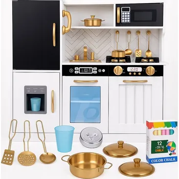 Dětská kuchyňka Sada Dřevěná kuchyňka pro děti Interaktivní příslušenství+12 x Křída Dárek