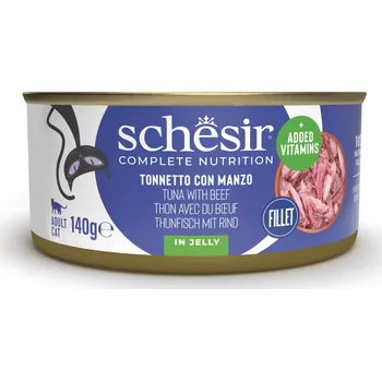 Krmivo pro kočku 6x140g Schesir Complete Nutrition Filet v želé - tuňák s hovězím masem