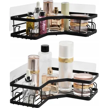 Koupelnový nábytek ROHOVÁ POLICE DO SPRCHY ELEGANTNÍ KVALITNÍ DVĚ ČERNÉ KOŠÍKY