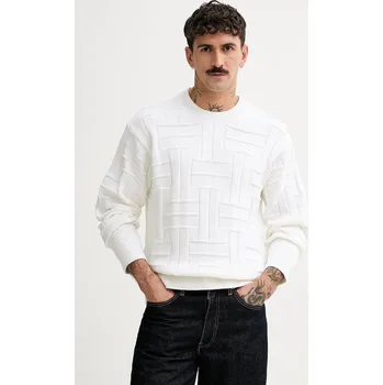 Pánský svetr Bavlněný svetr Kenzo Weave FF55PU7083CB.02 bílá 00X, vel. XL