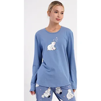 Dámské pyžamo Vienetta Dámské pyžamo dlouhé Méďa a tučňák: modrošedá L
