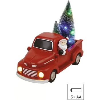 Vánoční dekorace EMOS LED dekorace Santa v autě s vánočními stromky 10 cm, 3× AA, vnitřní, multicolor