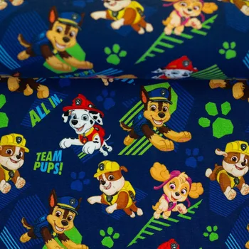 Bavlněný úplet - Tlapková patrola - Sky, Chase a Marshall na tmavě modré