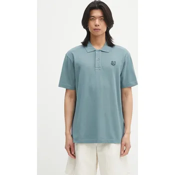 Bavlněné polo tričko Maison Kitsuné Bold Fox Head Patch Comfort pánské, zelená barva, MM00210KJ7010, XL, 67X