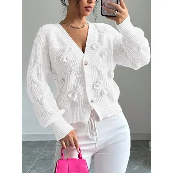 Dámský svetr Dámský krátký svetr na knoflíky Barva: Bílá, Velikostní tabulka: S