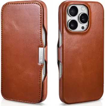 Pouzdro na mobilní telefon iCarer Knížkové pouzdro na iPhone 16 - iCarer, Oil Wax Real Leather MagSafe Brown 11.01.WMI16240713-BN