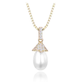 Náhrdelník Moonlit Pozlacený stříbrný náhrdelník s perlou a zirkony