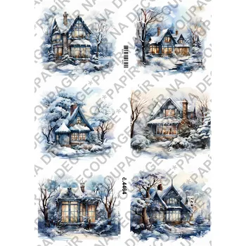 Umělecký papír Rýžový a soft papír na decoupage - Dům v zimě - KB4464 Materiál: Soft, Rozměr: A4