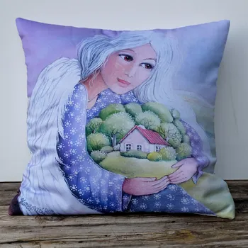 Polštář Zuzana Honsová Andělka co chrání domov - polštář bavlna satén