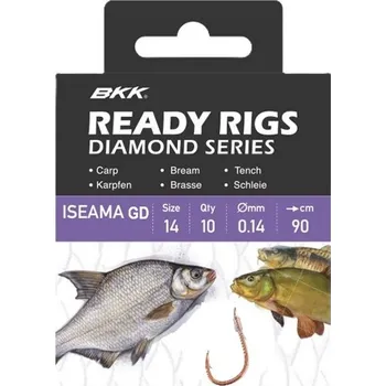 Rybářský háček BKK Návazec Ready Rig Diamond Iseama GD Velikost 10 0,16mm 70cm 10ks