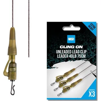 Nash Montáž Cling On Unleaded Lead Clip Leader 75cm 40lb 3ks