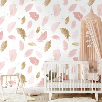 Tapeta Dovido Samolepící tapeta růžovo-zlaté jemné peříčka