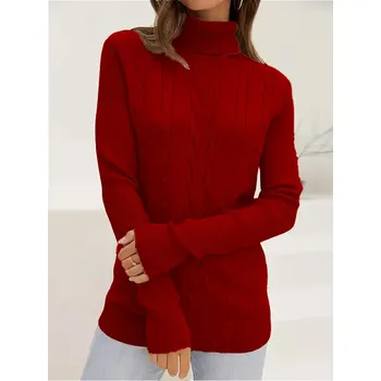 Dámský svetr Dámský jednobarevný elegantní rolák Barva: Červená, Velikostní tabulka: S