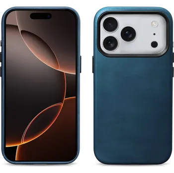 Pouzdro na mobilní telefon iCarer Kožený obal na iPhone 17 Pro MAX - iCarer, OilWax MagSafe Blue 11.01.WMI17250704-BU
