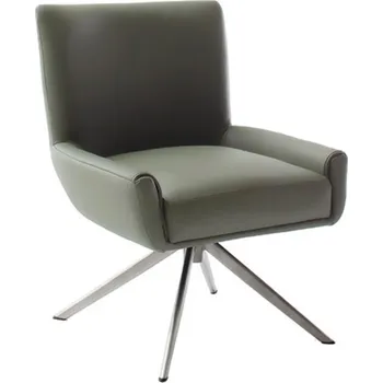 Jídelní židle Kožená otočná židle WILSON XL bez područek, olivová s ocelovou podnoží