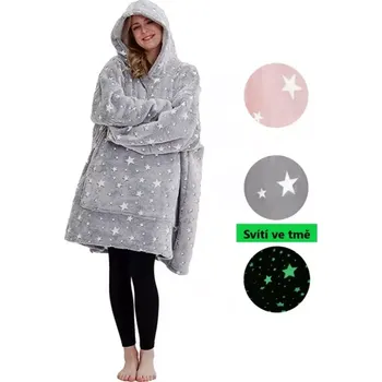 Deka s rukávy a kapucí XXL - Svítící - růžová