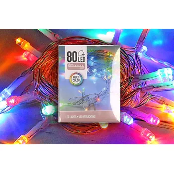 Vánoční dekorace Euro Habitat Vícebarevný LED řetěz s průhledným vodičem 80 LED, 8 m, na baterie