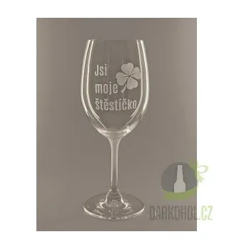 Sklenice Pískovaná sklenice na víno Štěstíčko