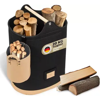 Krbové nářadí Koš na palivové dřevo WARMHOLZ, plstěný/kůže