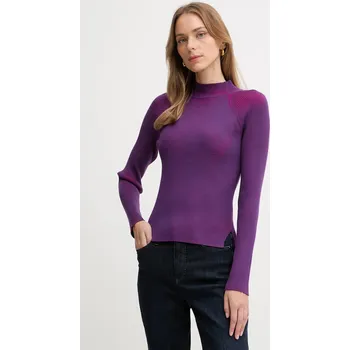 Dámský svetr Svetr Calvin Klein Jeans dámský, fialová barva, s pologolfem, LV047D316G 49X, vel. XXS