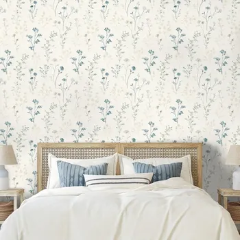 Fototapeta Dovido Samolepící fototapeta jemné modré kvítky na béžové