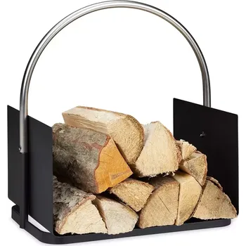 Krbové nářadí Koš na krbové dřevo-RELAXDAYS, kov 43,5x30x40,5 cm