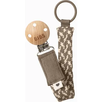 klip na dudlíky Bibs Paci Braid klip na šidítko s kroužkem Dark-oak-vanilla