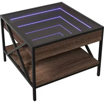 Konferenční stolek Konferenční stolek, LED podsvícení, kov, dřevo, tvrzené sklo, černá, dub hnědý, sklo čiré, INFINITY 2