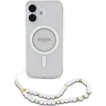 Pouzdro na mobilní telefon Pouzdro GUESS HardCase IML Glitter MagSafe Pearl Strap iPhone 16 Plus - čirá