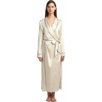 Dámské noční prádlo Dámský saténový hedvábný župan dlouhý krémový Velikost: S