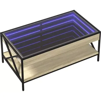 Konferenční stolek Konferenční stolek, LED podsvícení, kov, dřevo, tvrzené sklo, černá, dub sonoma, sklo čiré, INFINITY 6