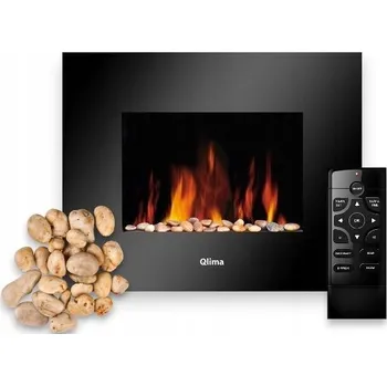 Elektrický nástěnný krb s plamenem, topení ocel 1800 W černý + dálkové ovládání