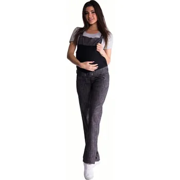 Be MaaMaa Těhotenské kalhoty s láclem - černý melírek Velikost oblečení: XL (42)