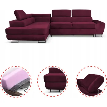 Sedací souprava Rohová Sedací Souprava Family Meble, velur, červená barva