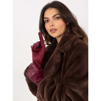 Rukavice Dámské zateplené rukavice v bordó barvě AT-