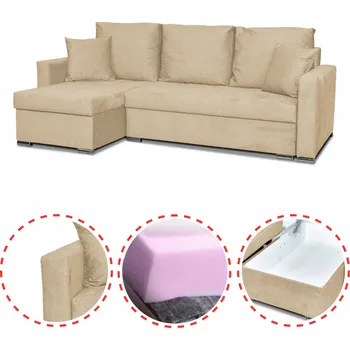 Sedací souprava Rohová Sedací Souprava Bella rozkládací s funkcí spaní rohová sedačka Family Meble béžový velur