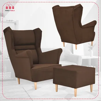 Křeslo Křeslo ušák Zoja s podnožkou, skandinávský styl Family Meble, hnědá