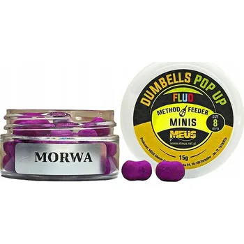 Boilies Meus Dumbells Fluo Pop Up Moruše 8mm 15g Minis (Fluorescenční plovoucí dumbells návnady - Moruše, 8mm, 15g, Mini)