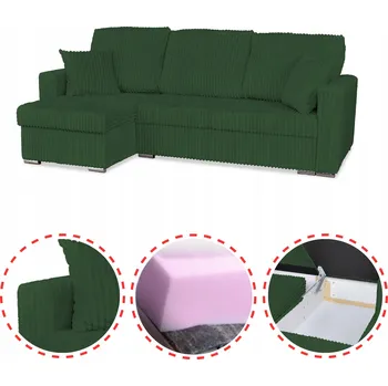 Sedací souprava Rohová Sedací Souprava Rene rozkládací s funkcí spaní Family Meble manšestr zelená