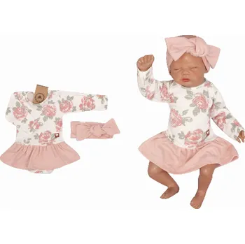 Kojenecká souprava Z&Z 2-dílná sada sukničkobody s květy + čelenka - starorůžová Velikost: 68 (3-6m)
