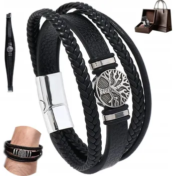 Náramek Bransoletka SKÓRZANA Męska Bransoleta KŮŽE Premium Pletený jako Dárek