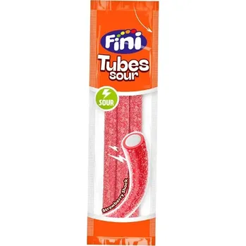 Cukrovinka Želé mini pendreky FINI 15 g KYSELÁ JAHODA (cukrovinky s jahodovou příchutí, náplní a s kyselým posypem)