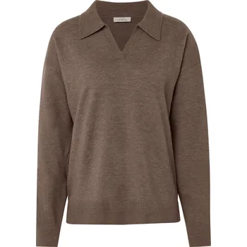 Dámské oblečení 719124 - Tchibo - Pletený svetr přes hlavu s polo límcem - pro ženy - vel. XL 48/50 - barva: hnědá