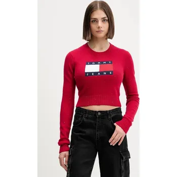 Dámský svetr Svetr Tommy Jeans dámský, vínová barva, DW0DW21690 29A, vel. XL