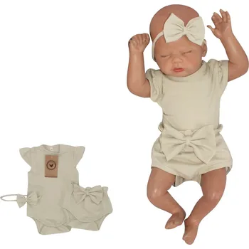 Kojenecká souprava Z&Z 3-dílná sada body, kraťásky, čelenka s mašlí - olivová Velikost: 74 (6-9m)