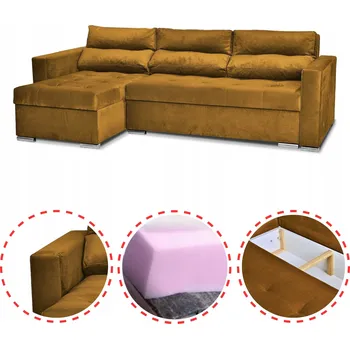 Sedací souprava Rohová Sedací Souprava Varius rozkládací s funkcí spaní Family meble rohová sedačka zlatá žlutá