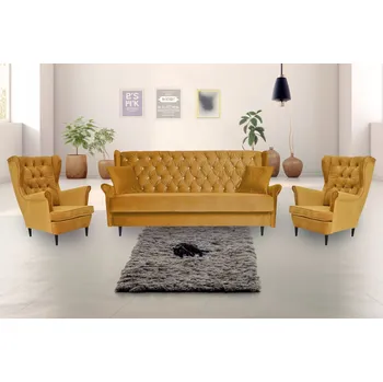 Sedací souprava ZELENÁ sedací souprava UŠÁK rozkládací pohovka + 2 křesla Gaja Family Meble